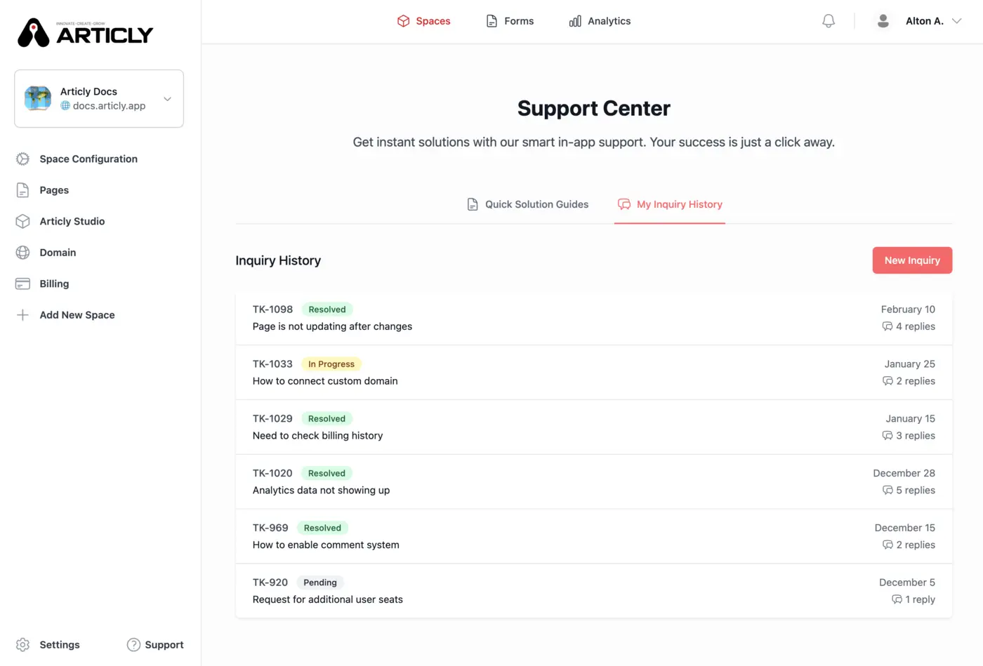 In-app Support Interface