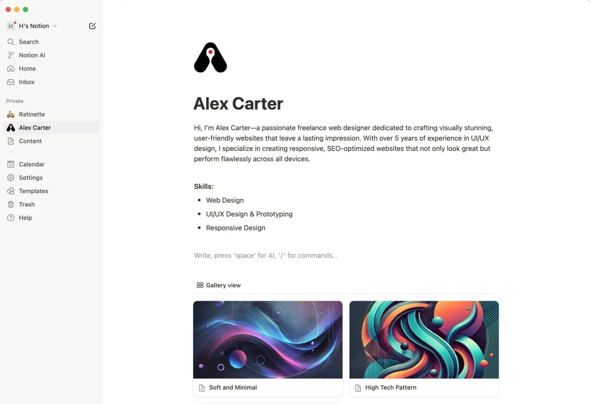 Notion workspace interface